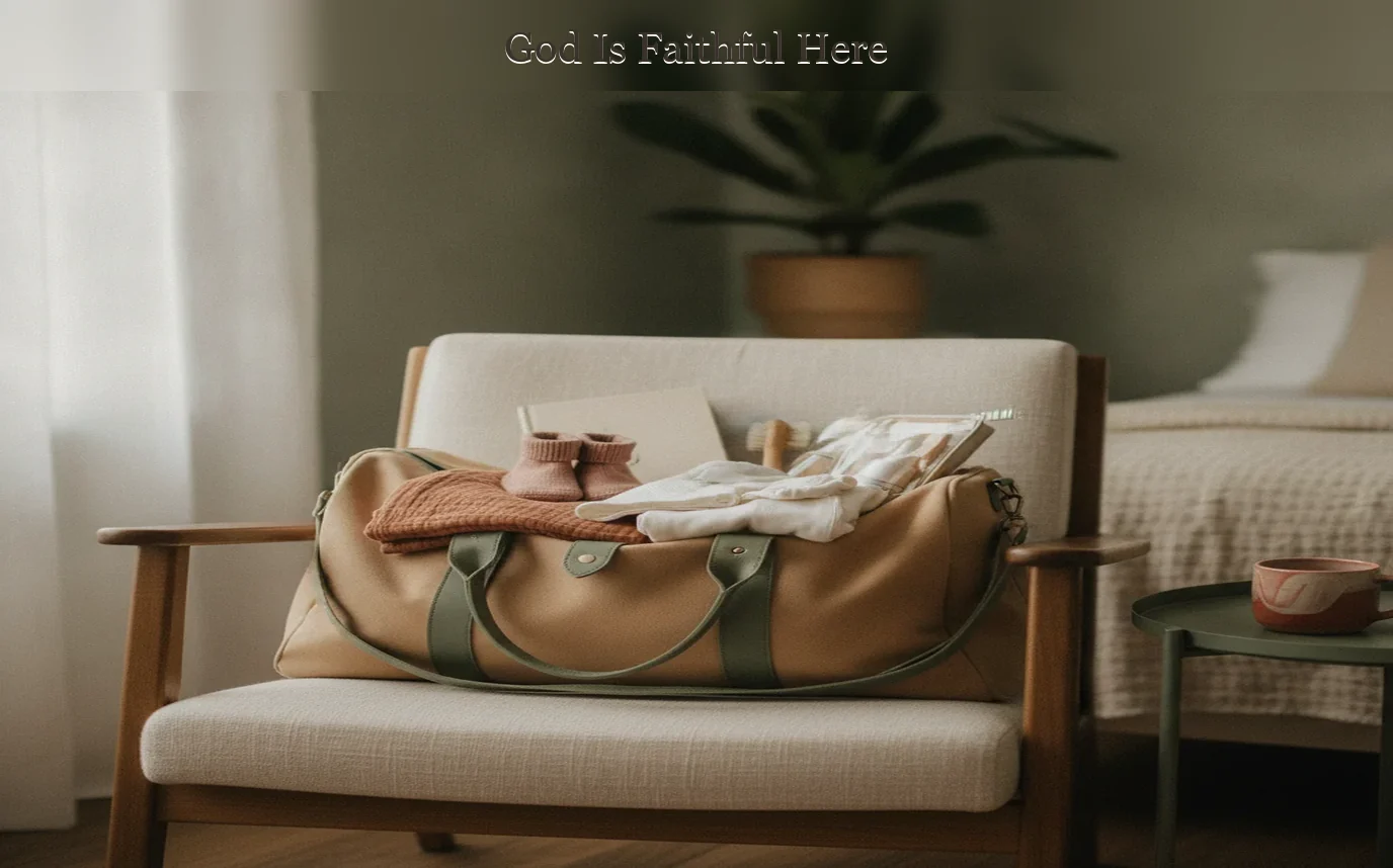 Photoreal pregnant woman near a softly lit hospital window with a supportive partner nearby, warm sand and sage tones, n