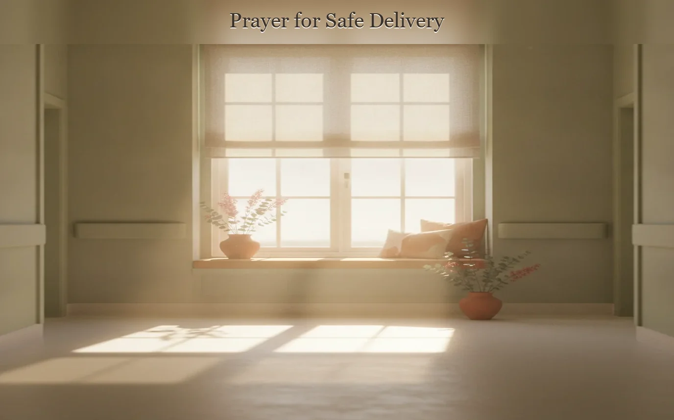 Photoreal expectant mother resting beside a supportive partner in a quiet hospital room, hands gently held in prayer, wa