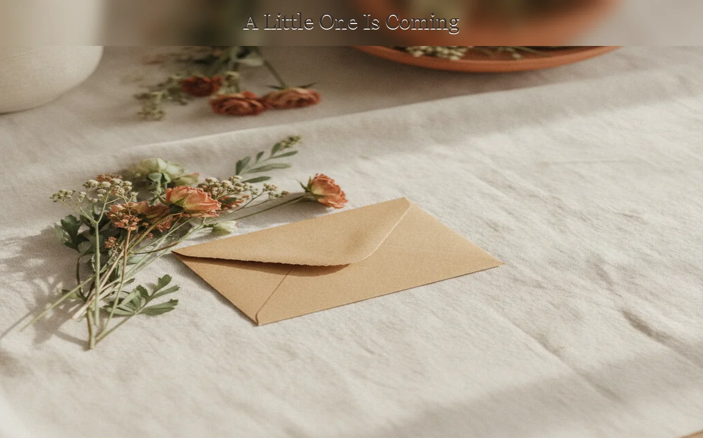 Photoreal flat lay of a neutral baby knit, small wooden cross, sonogram envelope, and open Bible on warm sand and sage l