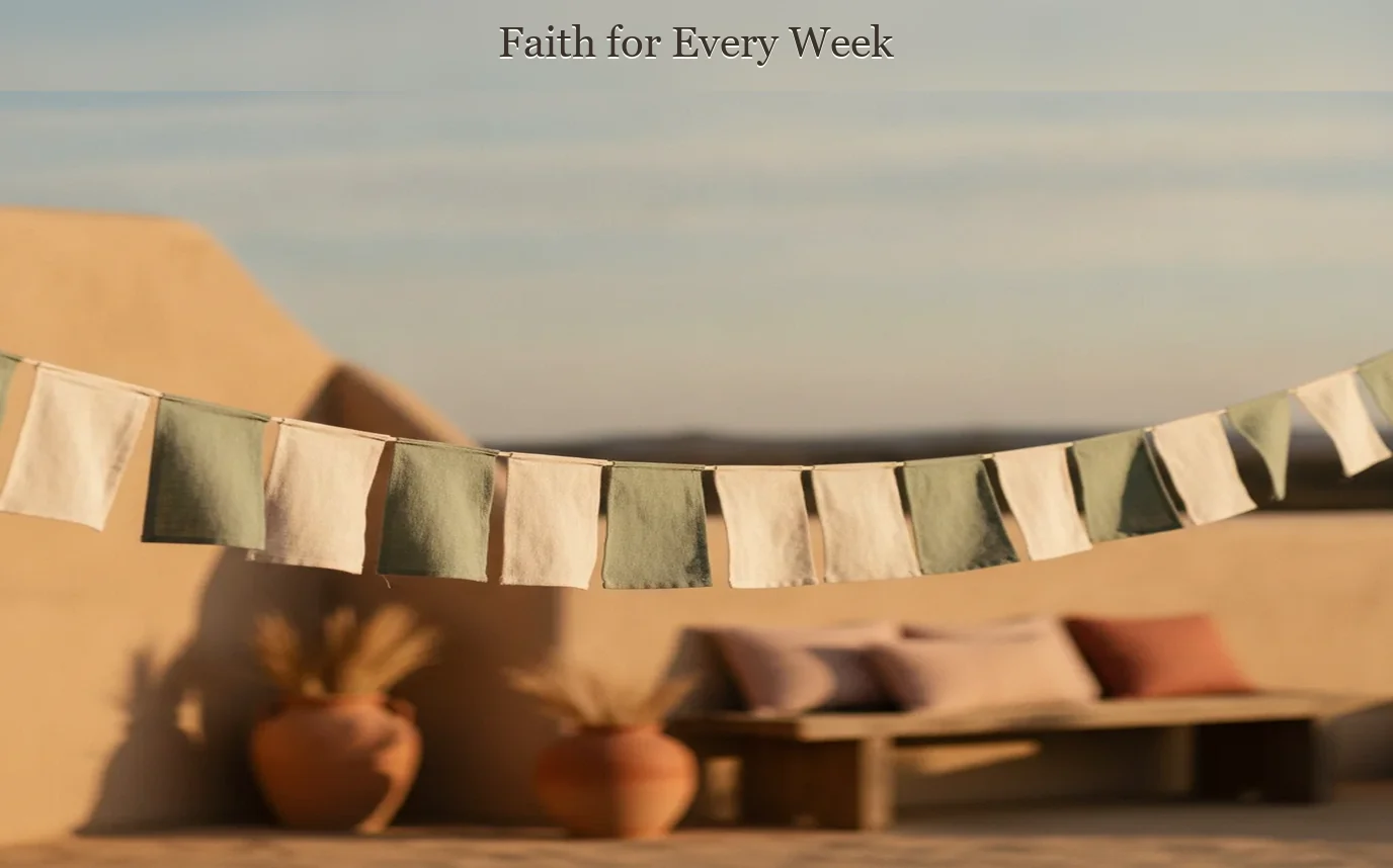 Photoreal expectant mother seated beside a softly lit window with an open Bible and journal, warm sand, sage, linen text